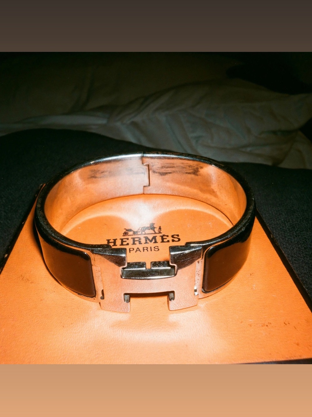 Black Leather Cuff Bracelet with Silver 'H' Clasp